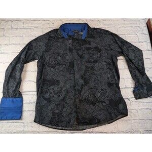 Crazy Horse Mens Long Sleeve Button Up Black Paisley With Roll Up Sleeve SZ XL